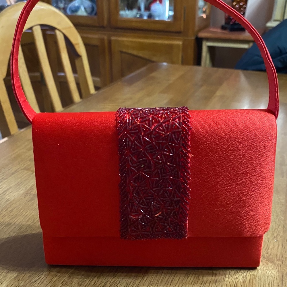 Red Satin Evening Bag top handle